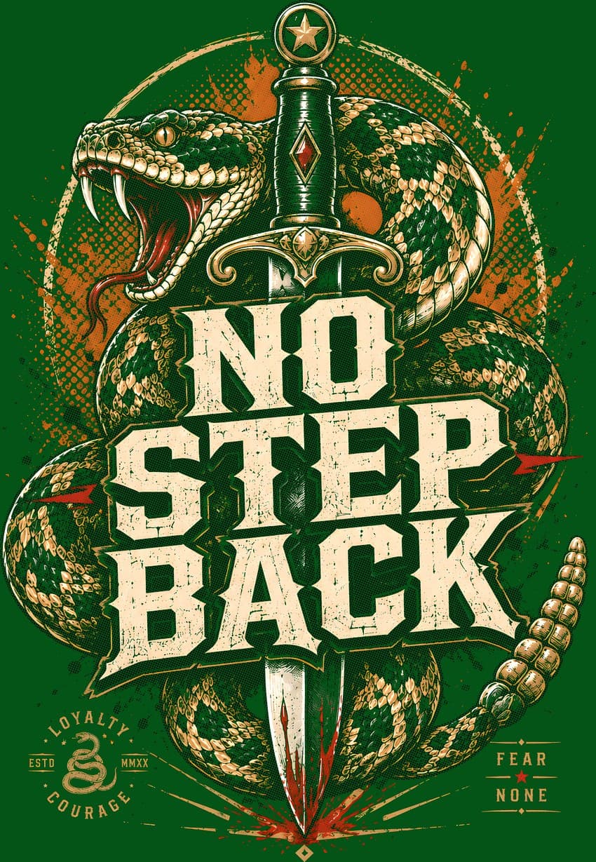 Design previewed on a forest green garment