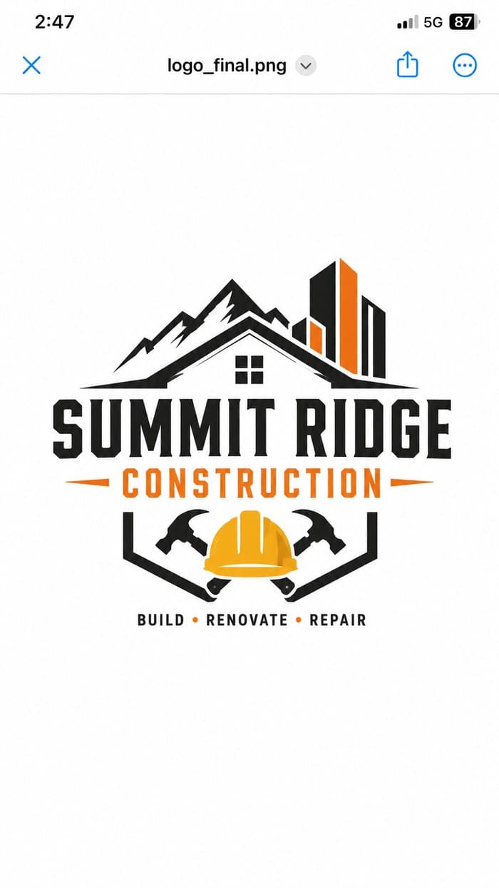 A phone screenshot of a construction company logo opened in a messaging app.