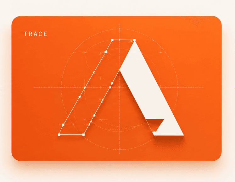 Trace: the logo converted to vector paths with anchor points.